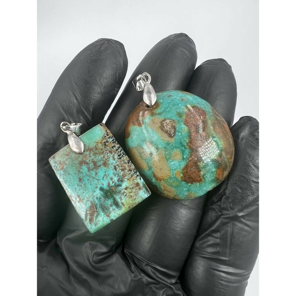 8 Natural Persian Turquoise Pendants Metal Stainless Steel Hook Bulk Lot - Picture 9 of 11